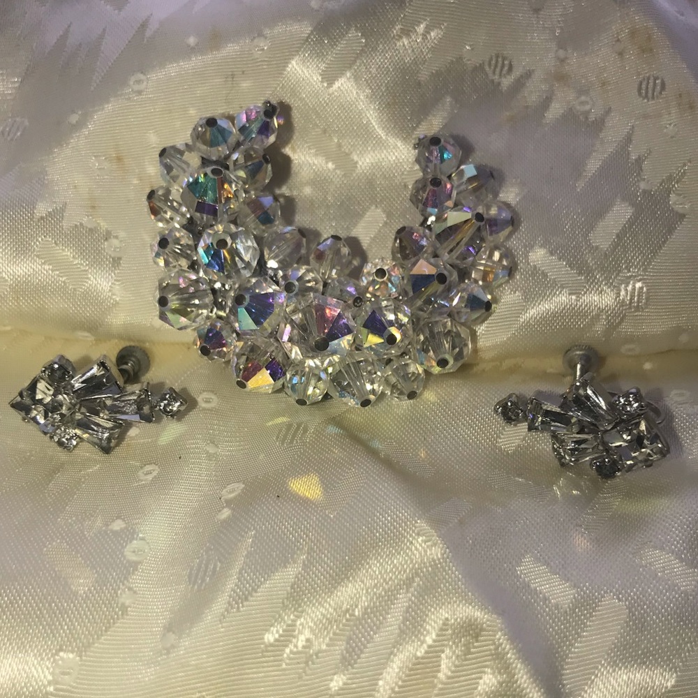 Antique brooch with matching clip on earrings